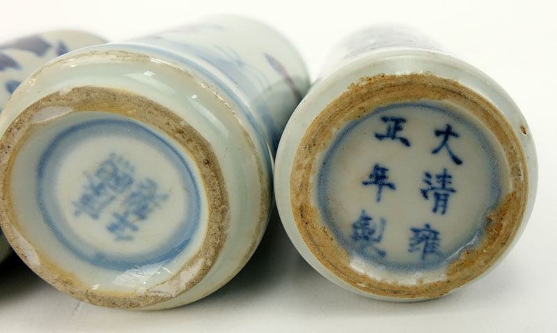 Three (3) 19th Century Chinese Blue and White Porcelain Snuff Bottles