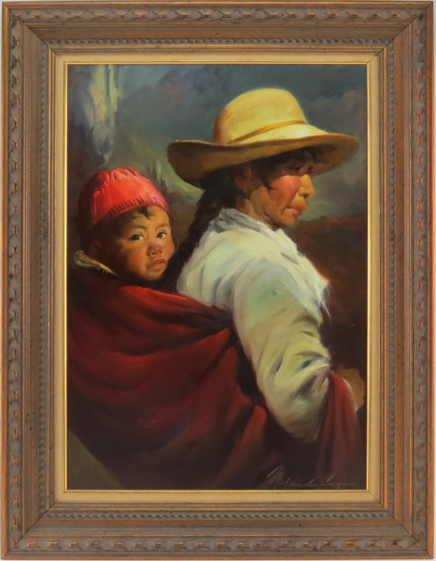 Morando Luque, Argentinean (b. 1915) Oil on Canvas "Mother and Child"