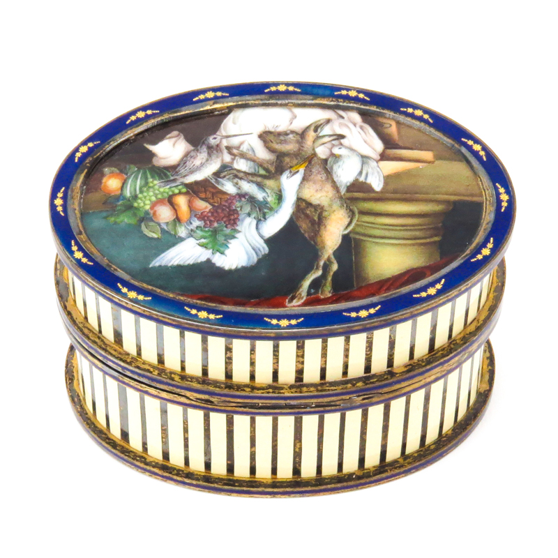 Vintage Enameled Silver Oval Box