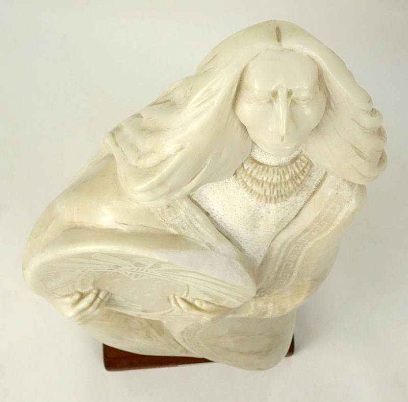 A.P. Martinez, Native American (20th Century) "Pueblo Woman" Marble Sculpture on Wooden Base. 