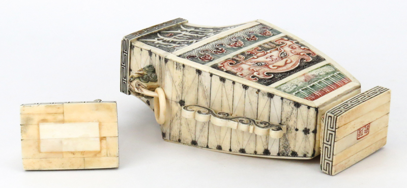 Chinese Carved Bone Polychrome Covered Urn