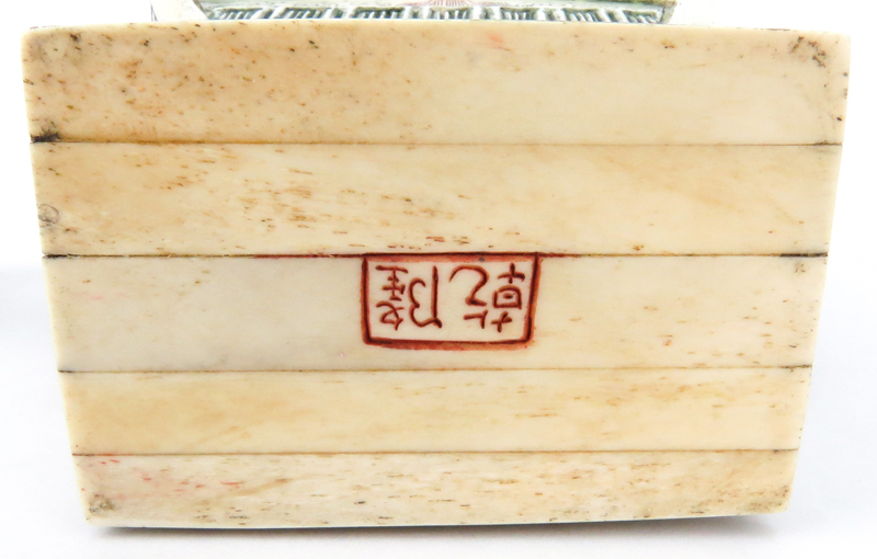 Chinese Carved Bone Polychrome Covered Urn