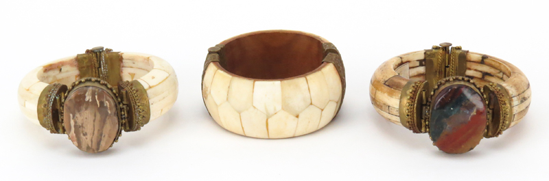 Grouping of Eight (8) Indian Carved Bone Bangle Bracelets