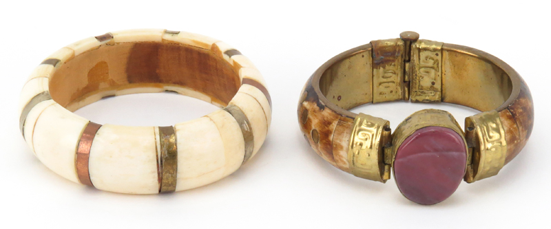 Grouping of Eight (8) Indian Carved Bone Bangle Bracelets