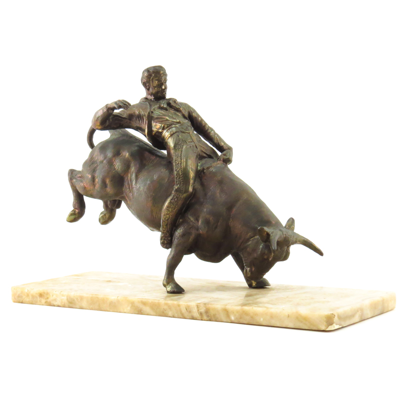 Mid Century "Bull Rider" French Metal Sculpture on Stone Base