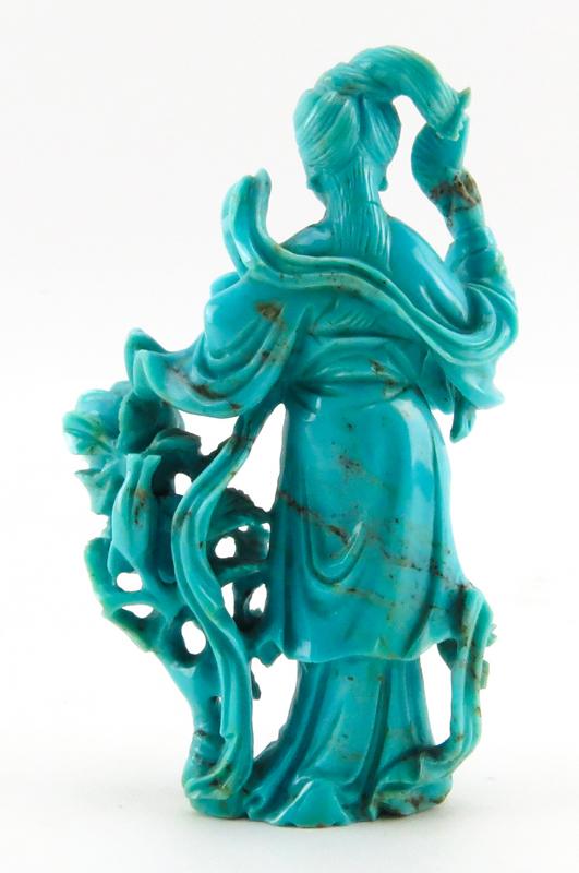 19/20th Century Chinese Carved Turquoise Guanyin Figurine