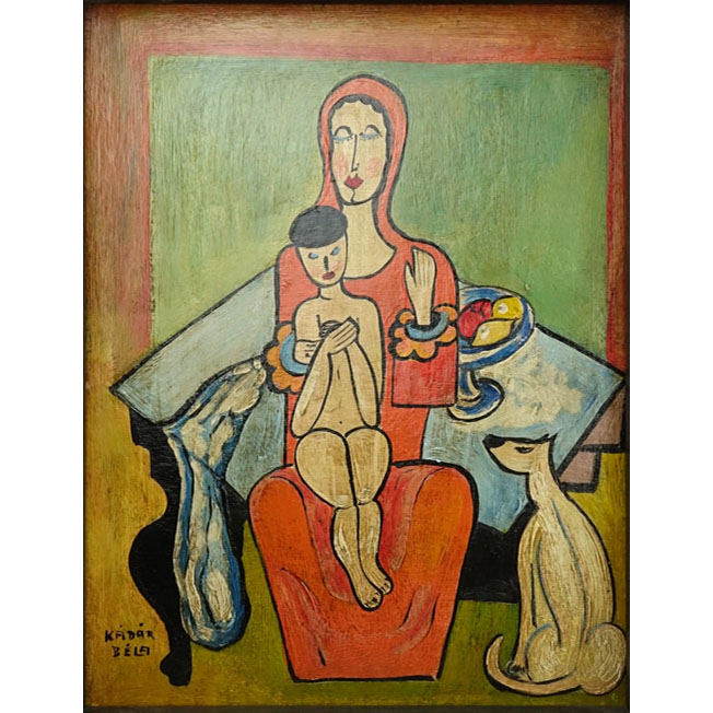 Attributed to: Bela Kadar, Hungarian  (1877-1956) Oil on cardboard "Mother And Child" Signed lower right