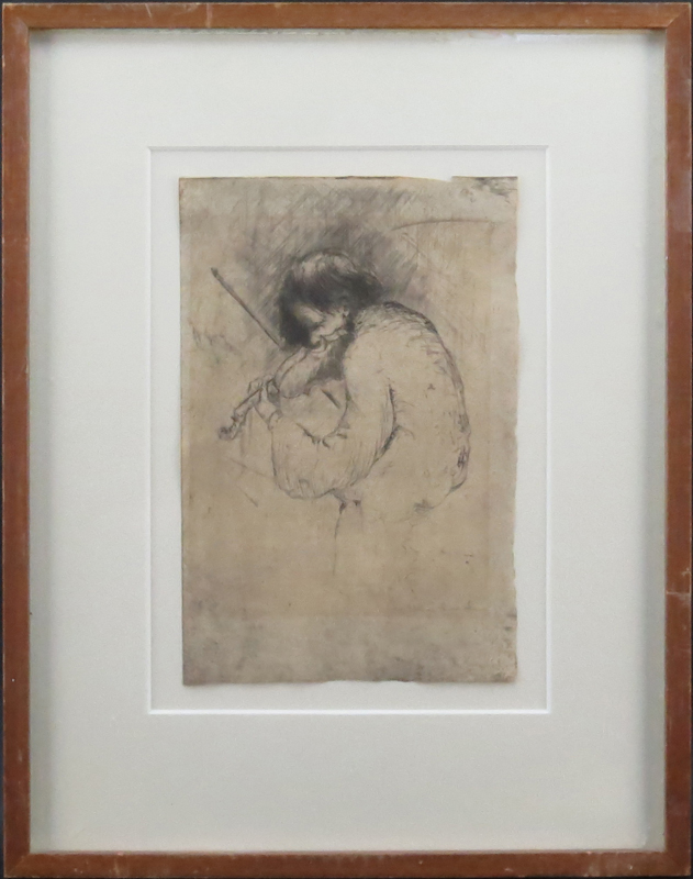 Hilton Leech, American (1906-1969) Abstract Etching "Old Violinist" Pencil Signed Lower Right