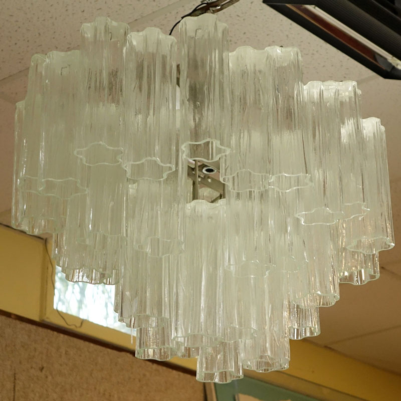 Mid Century Italian Camer Glass Chandelier with Venini Tronchi Hanging Crystals