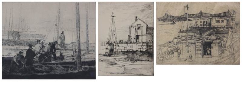 Three (3 ) Antique Dry Point Etchings