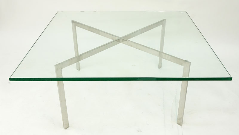 Knoll Barcelona Chrome and Glass Top Coffee Table Designed by Mies Van Der Rohe