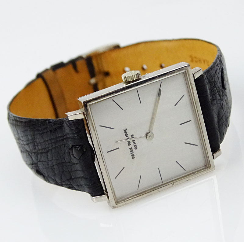 Men's Vintage Patek Philippe Genève 18 Jewel 18 Karat White Gold Watch Ref. 3503 with Ostrich Strap