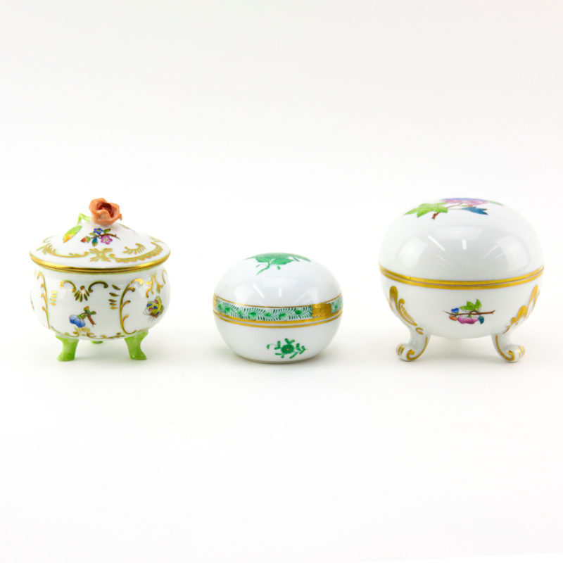 Grouping of Three (3) Herend Porcelain Covered Trinket Boxes