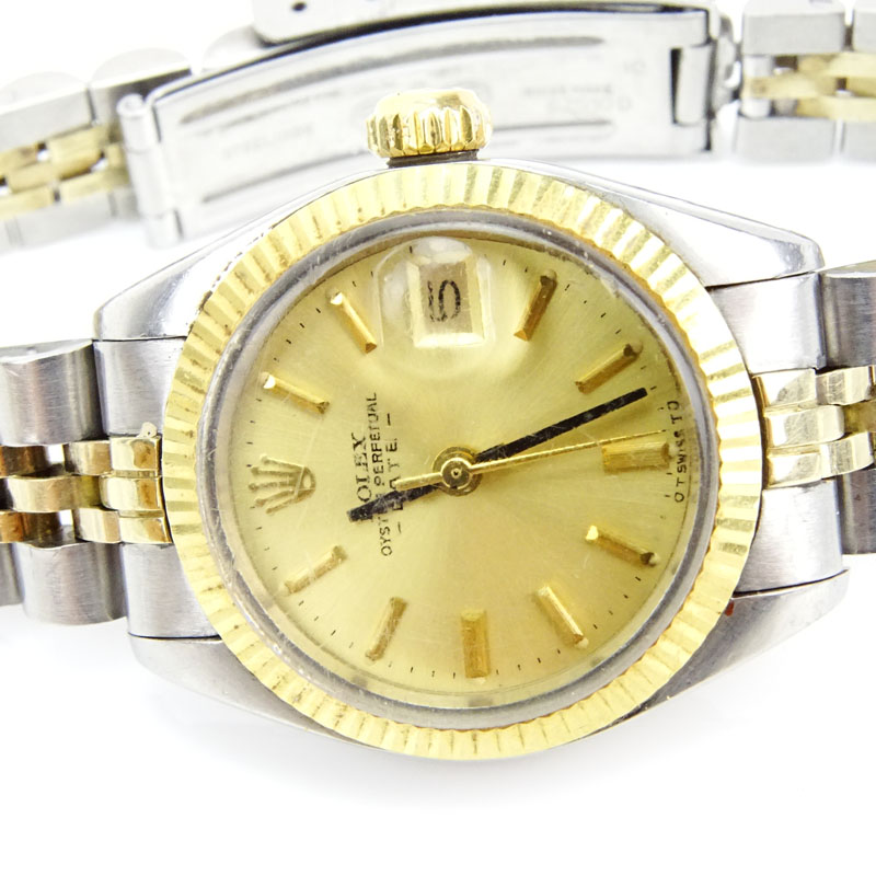 Lady's Vintage Rolex Oyster Perpetual Date Stainless Steel and 14 Karat Yellow Gold Bracelet Watch