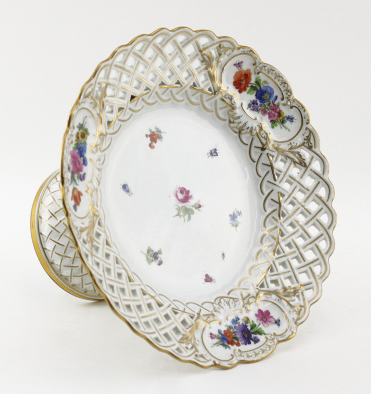 Meissen Porcelain Hand Painted Reticulated Tazza