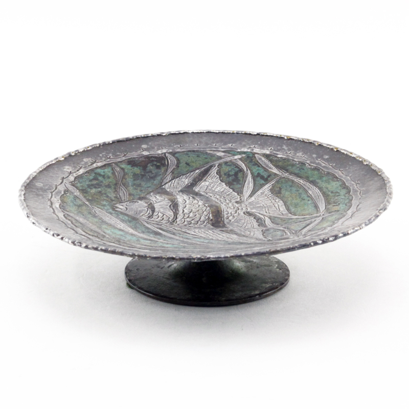 Loys Silvered and Enameled Bronze Tazza