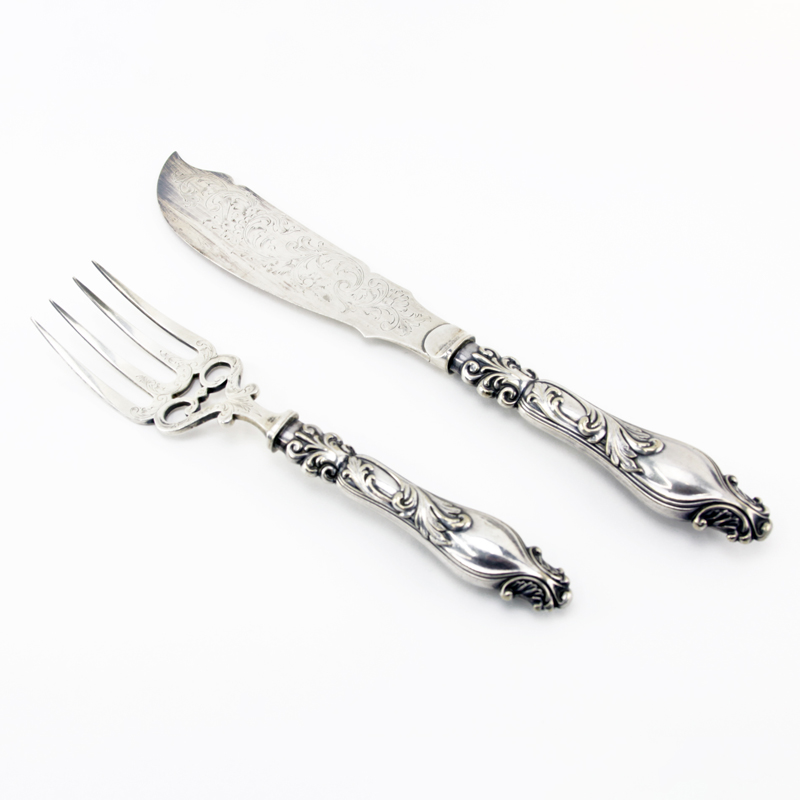 Antique Sterling Silvered Handled Fish Set