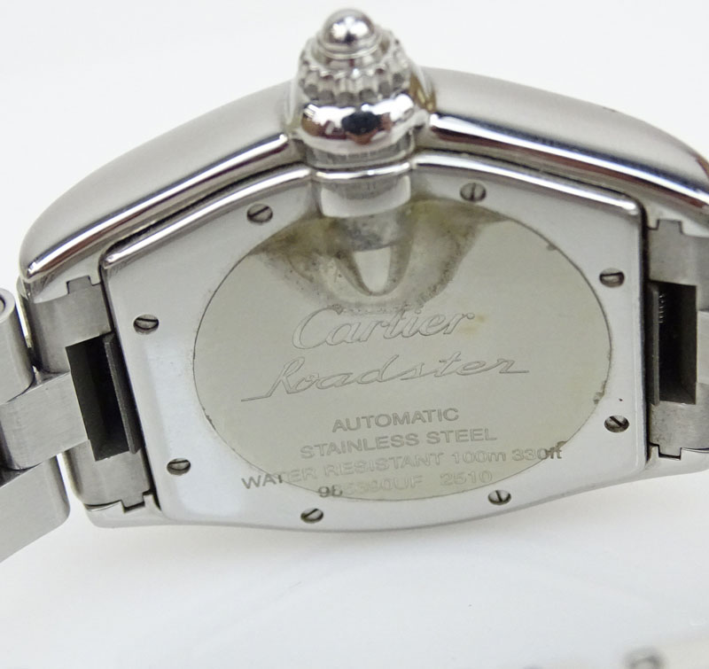 Man's Cartier Roadster 2510 Stainless Steel Bracelet Watch with Automatic Movement and Silver Roman Numeral Dial