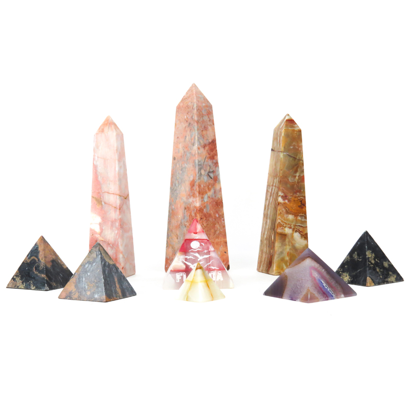 Grouping of Nine (9) Associated Stone Obelisk and Pyramid Sculptures