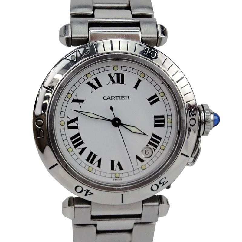 Man's Cartier Pasha Stainless Steel Bracelet Watch with Automatic Movement