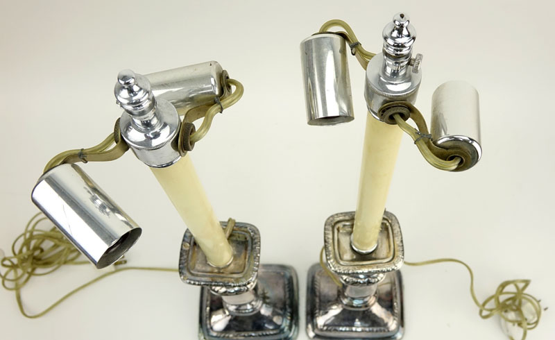 Pair of Vintage Silver Plate Candle Sticks Now As Lamps