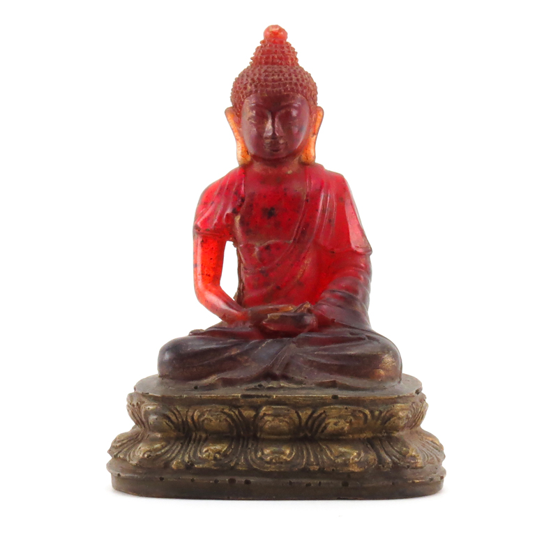 19/20th Century Chinese Cherry Amber Seated Buddha Figurine