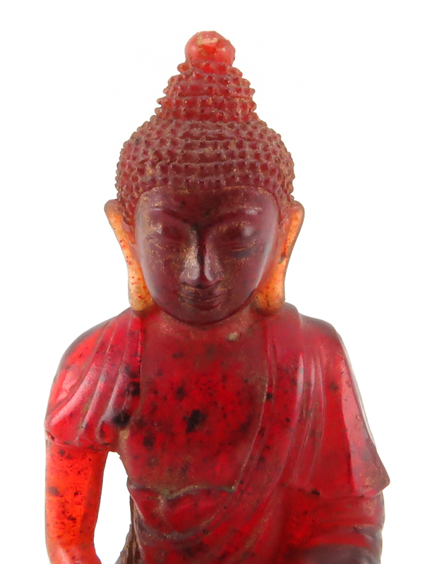 19/20th Century Chinese Cherry Amber Seated Buddha Figurine