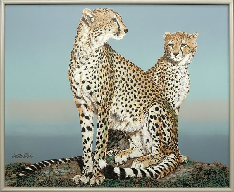 Janson Turner, American (20th Century) Oil on Canvas "Two Cheetahs" Signed Lower Left