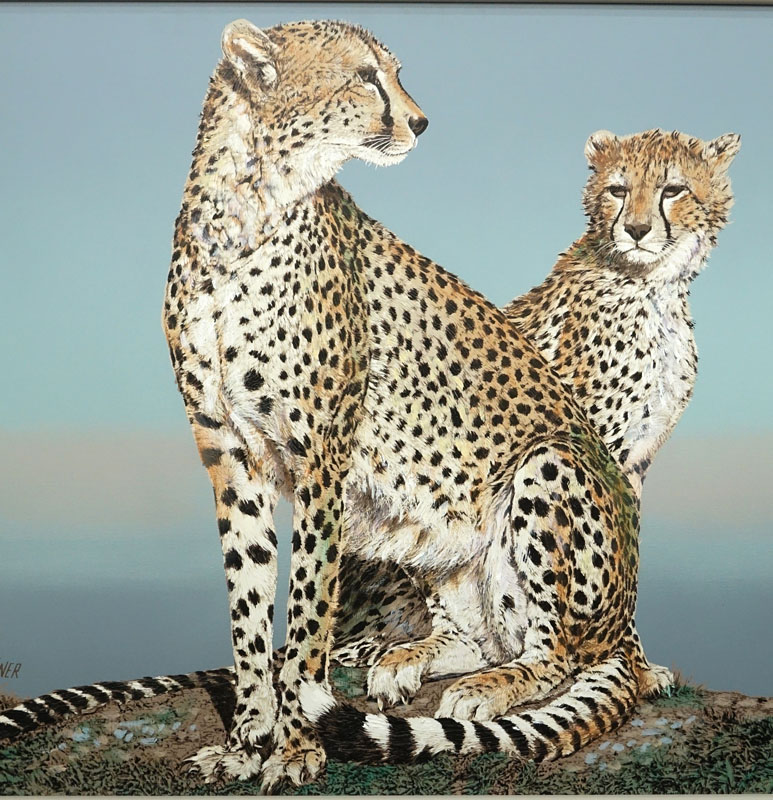 Janson Turner, American (20th Century) Oil on Canvas "Two Cheetahs" Signed Lower Left