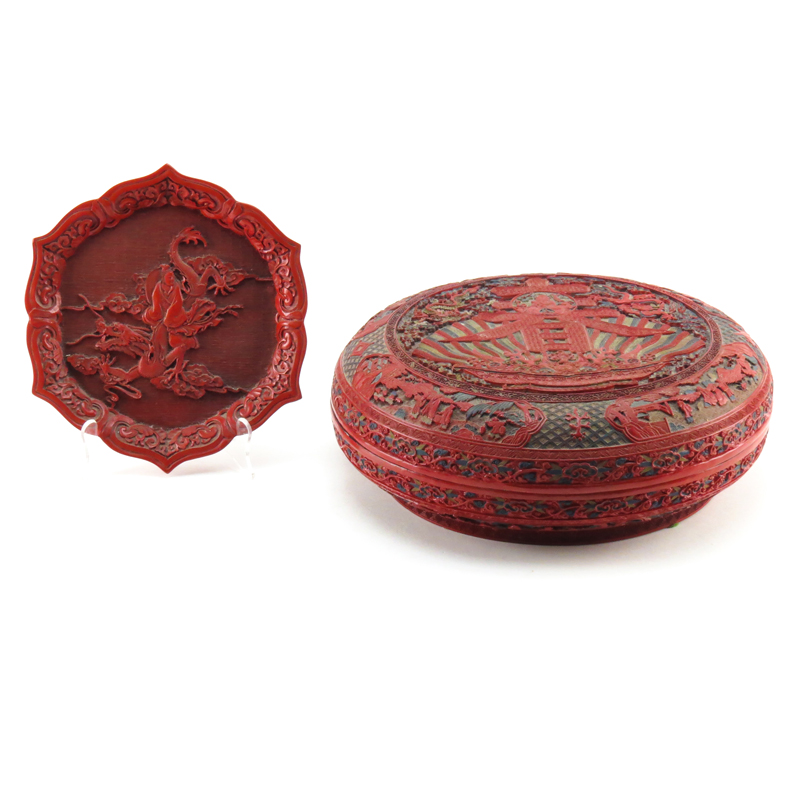 Grouping of Two (2) Chinese Lacquered Cinnabar Tabletop Items