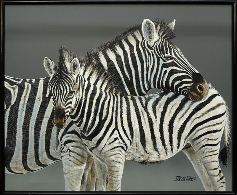 Janson Turner, American (20th Century) Oil on Canvas "Two Zebras" Signed Lower Right