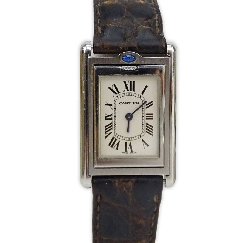 Cartier Tank Buscalante 2405 Stainless Steel Watch with Quartz Movement and Crocodile Strap