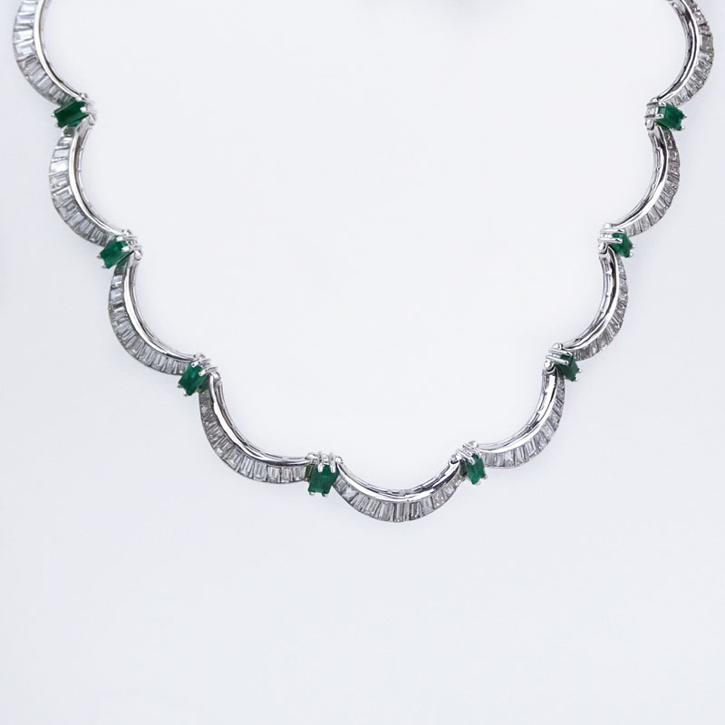 1950s Approx. 13.60 Carat Diamond, 3.0 Carat Emerald and 18 Karat White Gold Necklace. 