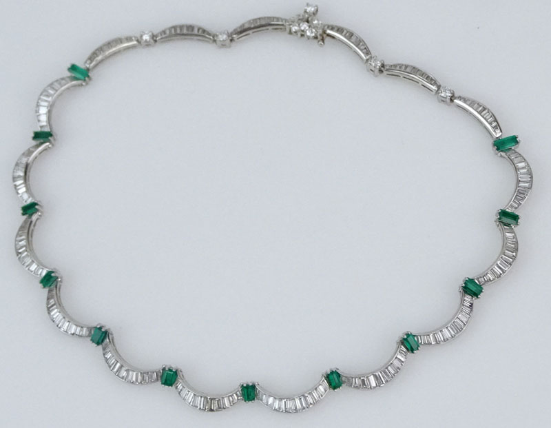 1950s Approx. 13.60 Carat Diamond, 3.0 Carat Emerald and 18 Karat White Gold Necklace. 