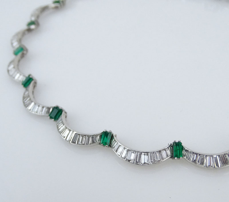 1950s Approx. 13.60 Carat Diamond, 3.0 Carat Emerald and 18 Karat White Gold Necklace. 