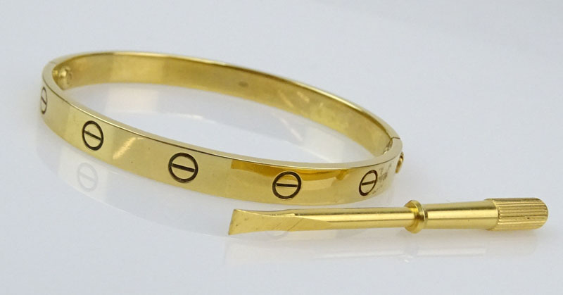 Cartier 18 Karat Yellow Gold Love Bracelet with Screwdriver and Cartier Velvet Pouch
