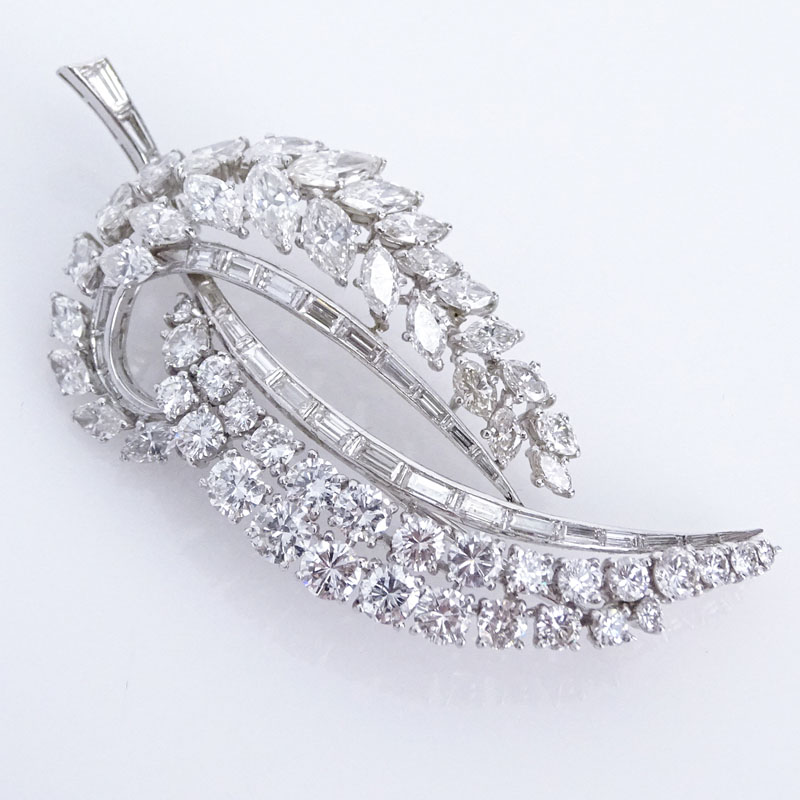  6.0 Carat Round Brilliant, Marquise and Baguette Cut Diamond and Platinum Leaf Brooch. 