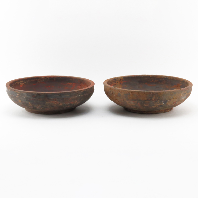 Pair of Chinese Polychrome Terracotta Bowls, Possibly Han Dynasty (206BC-220AD)