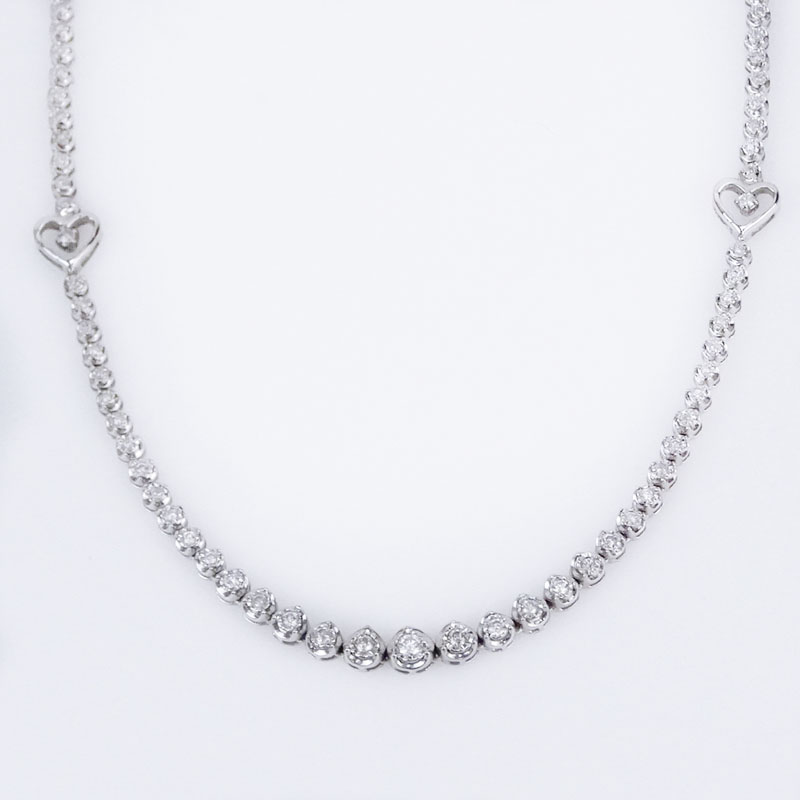 5.0 Carat Graduated Round Brilliant Cut Diamond and 14 Karat White Gold Riviera Necklace