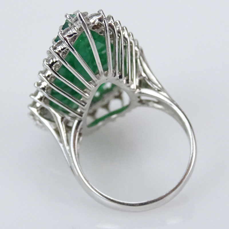 48.17 Carat Emerald, 10.50 Carat Diamond and 14 Karat White Gold Ring and Pendant Earring Suite. 