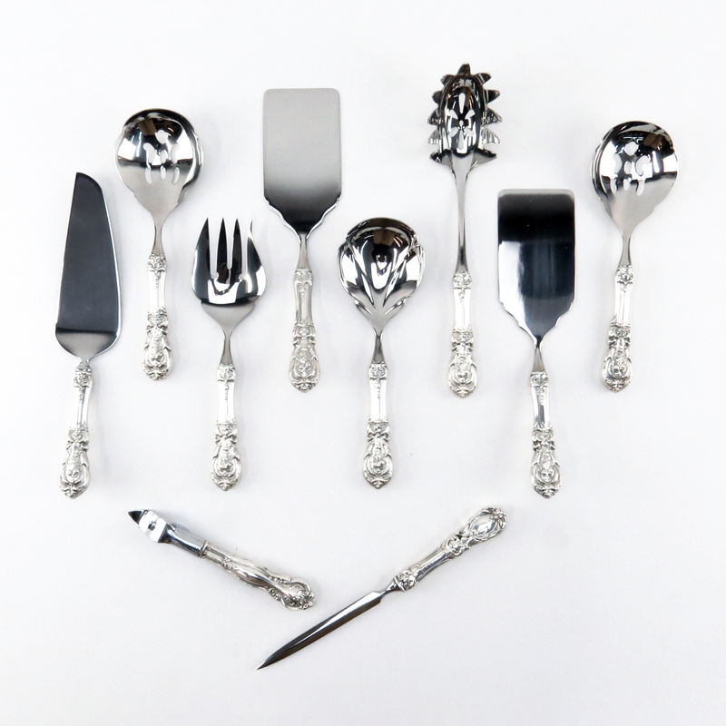 Nine (9) Piece Reed and Barton "Francis I" Serving Pieces with Sterling Silver Handles, Stainless Steel Implement Ends and One (1) Bottle Opener with Sterling Silver Handle