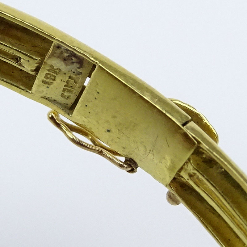 Vintage Italian Enameled 18 Karat Yellow Gold Hinged Bangle Bracelet with Small Diamond Accents