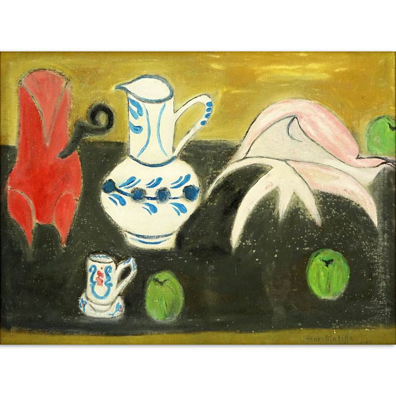 20th Century Oil on Artist Board, Still Life. Signed Henri Matisse 