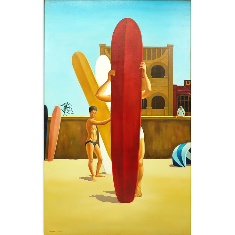 After: Jeffrey Smart, Australian (1921-2013) Oil on Canvas, "Surfer Boys"