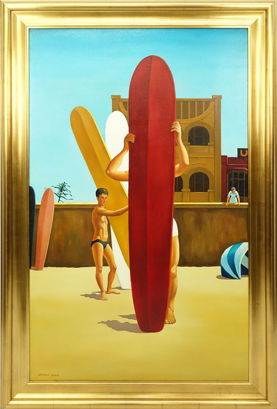 After: Jeffrey Smart, Australian (1921-2013) Oil on Canvas, "Surfer Boys"