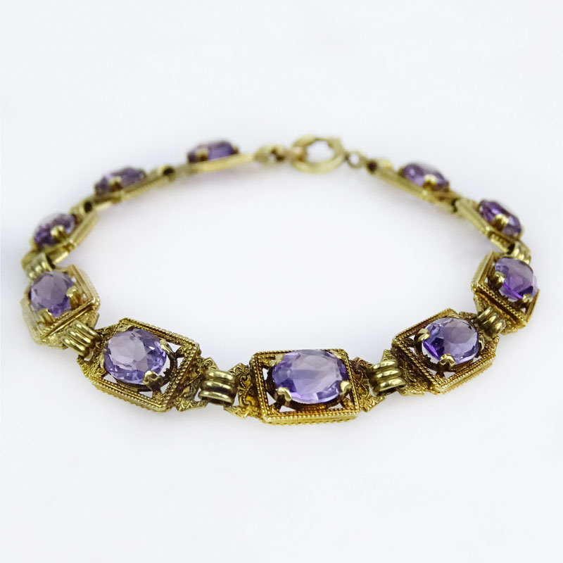 Vintage Oval Cut Amethyst and 14 Karat Yellow Gold Bracelet