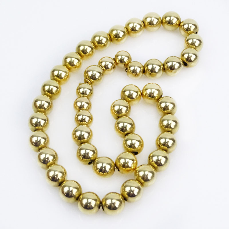 Vintage 14 Karat Yellow Gold Graduated Bead Necklace