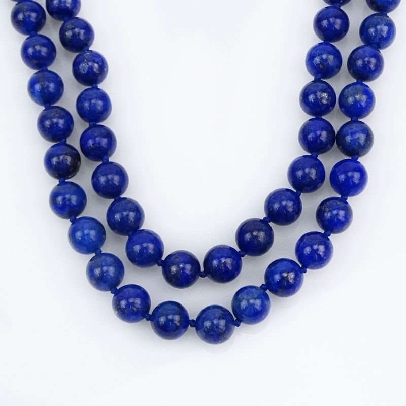 Vintage Single Strand Lapis Lazuli Bead Necklace, white metal clasp