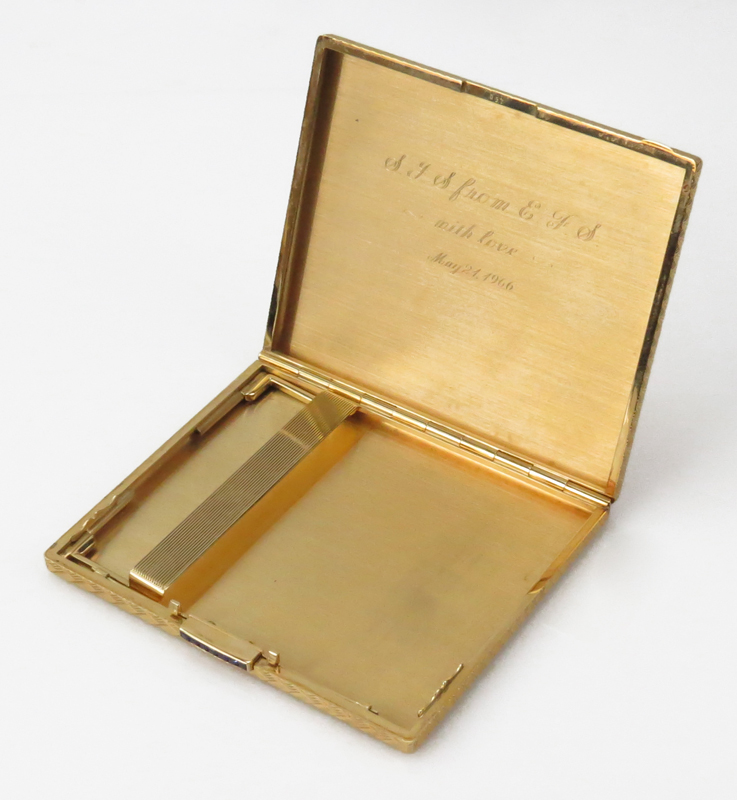 Circa 1960s Spritzer & Furhmann 18 Karat Yellow Gold Cigarette Case with Sapphire Clasp