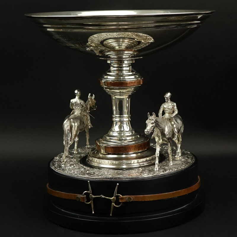 Ubaldo Vitali, American/Italian (born 1944) Important Sterling Silver and Copper Horse Race Trophy on Ebonized Base